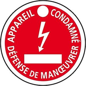 Catu <br> Macaron PVC de signalisation 'APPAREIL CONDAMNÉ' D= 80 mm. <br> Réf BI :  CATAP-467 <br> Réf Fab :  AP-467 <br> EAN13 :  3597560010107