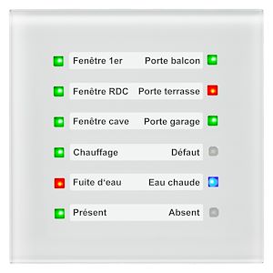 MDT Écran LED en finition verre KNX, blanc. Avec 12 LED RGB. 12 LED d'état RGB.  Réf Rexel : BIMDTSCN-GLED1W.01    Réf Fab :  SCN-GLED1W.01    EAN13  : 4251916111403