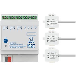 MDT Compteur d'énergie KNX 3sorties 63A, mesure avec transf. de courant, 4 modules   Réf Rexel : BIMDTEZ-0363.01    Réf Fab :  EZ-0363.01   EAN13 :  4251916130749