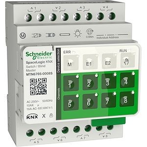 Schneider electric  Actionneur mixte SpaceLogic KNX - commutation volet/store, 8 sorties 10AX/16AC1, master, Secure   Réf BI :  BISCHMTN67050008S   Réf Fab :  MTN67050008S   EAN13 :  3606487044109
