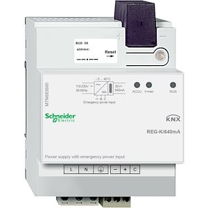 Schneider Electric KNX - alimentation - 640mA avec entrée d'alimentation auxiliaire  Réf Rexel : BISCHMTN683890    Réf Fab : MTN683890   EAN13 :   3606485100258