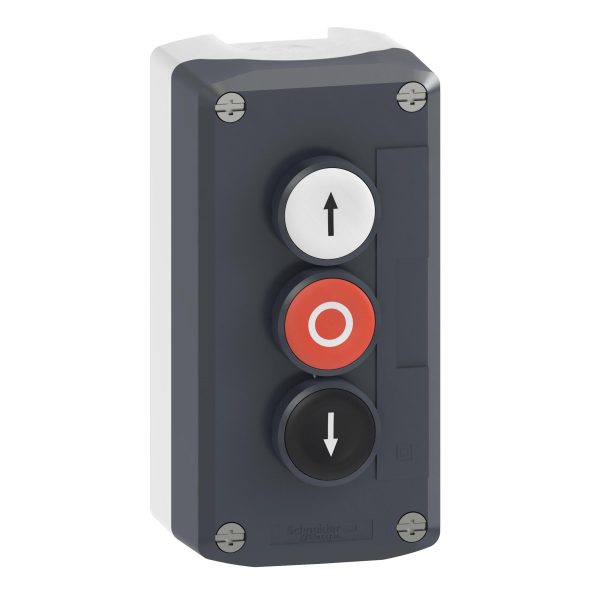 Schneider electric Harmony boite - 3 boutons poussoirs D=22 - blanc /rouge /noir   Réf Rexel : BISCHXALD324   Réf Fab :  XALD324    EAN13 :  3389110114546