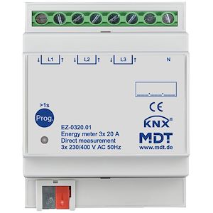 M.D.T Compteur d'énergie KNX 3sorties 20A, mesure directe, 4 modules, 230/400VCA.  Réf Rexel : BIMDTEZ-0320.01    Réf Fab : EZ-0320.01   EAN13 :   4251916130732