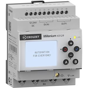 Crouzet Contrôleur logique Millenium, 12 E/S, 12-24 VDC, avec écran   Réf Rexel : BICRTMXD12RD7ET   Réf Fab : MXD12RD7ET   EAN13  : 3593150051161