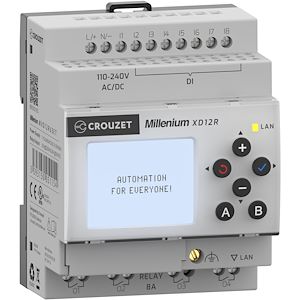 Crouzet Contrôleur Logique Millenium, 12 E/S, 110-240 VAC/DC, avec écran  Réf Rexel : BICRTMXD12RU3ET   Réf Fab : MXD12RU3ET   EAN13  : 3593150051154