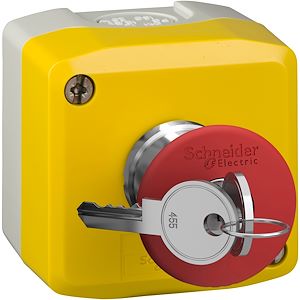 Schneider Electric Harmony XAL - boite jaune arrêt urgence rouge - pouss tourner à clé - 1O - D=40    Réf Rexel : BISCHXALK188   Réf Fab : XALK188   EAN13  : 3389119048095