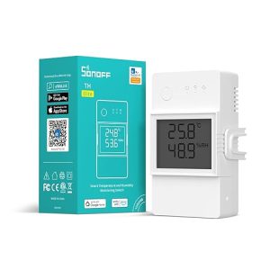 SONOFF TH Elite 16A Interrupteur Connecté WiFi sans fils avec Mesure de Temp.&Hum pour Maison Connectée, Compatible avec Alexa, Google Home, IFTTT, Contrôle à Distance via APP, Aucun Hub Requis    Réf Fab :  	SONOFF