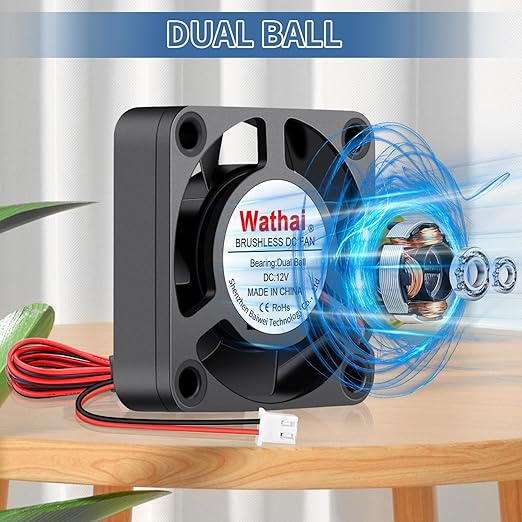 Wathai Lot de 2 petits ventilateurs de refroidissement 40 mm x 10 mm CC 12 V 6500 tr/min double boule sans balais 12 V pour imprimante 3D, amplificateur, boîtier d'ordinateur, chargeurs de batterie   RefFabricant:  Wathai  ASIN: B0C6XRRZNR