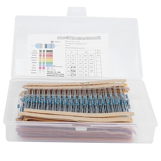 HANHEFLY Kit de résistances 600 pièces, composants à film métallique, 1 4 W, 30 valeurs, 10 Ω à 1 MΩ  Réf BI : BI‎HANHEFLYg2eix4vcn9  Réf Fab :  HANHEFLY   ASIN:  B0FCR9N2F1