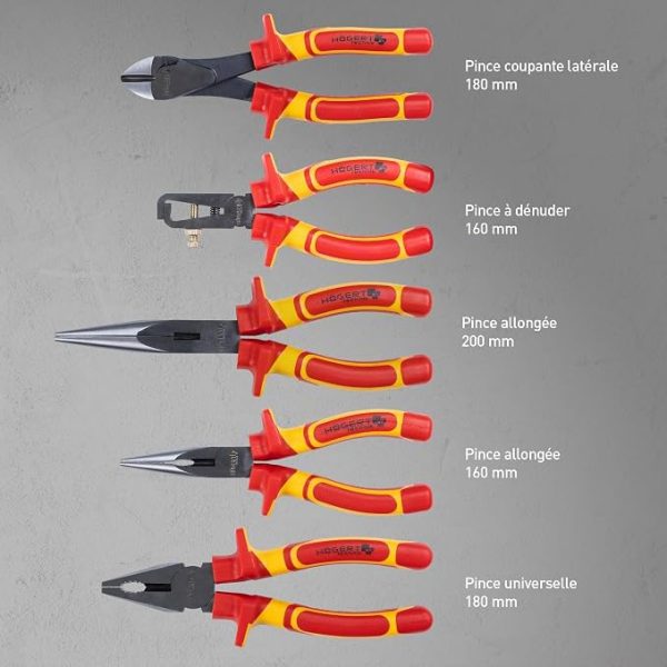 HÖGERT TECHNIK Lot de 12 outils électriciens isolés 1000 V tournevis manuel, tournevis plat et cruciforme, pinces, test de tension, coffret en plastique