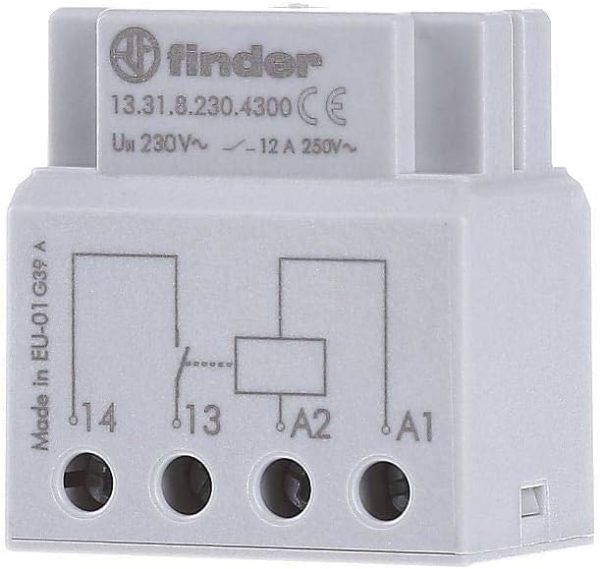 Finder 133182304300PAS Relais à encastrer en Boîte/Derrière Boîte à boutons 1 NO 230 Vac 12 A sous 250 Vac1  ASINBI : B00RBYS9BA